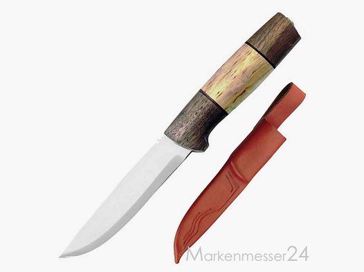 Helle Outdoormesser,Modell 90 Brokar,Nussbaum,Birkenholz,Lederscheide