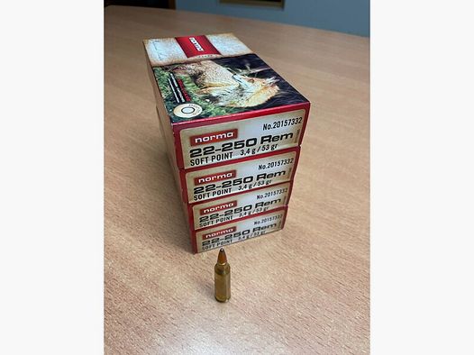 22-250 Rem, Norma Teilmantel, 3,4 g 53 gr - 80 Schuß (4 Pakete)