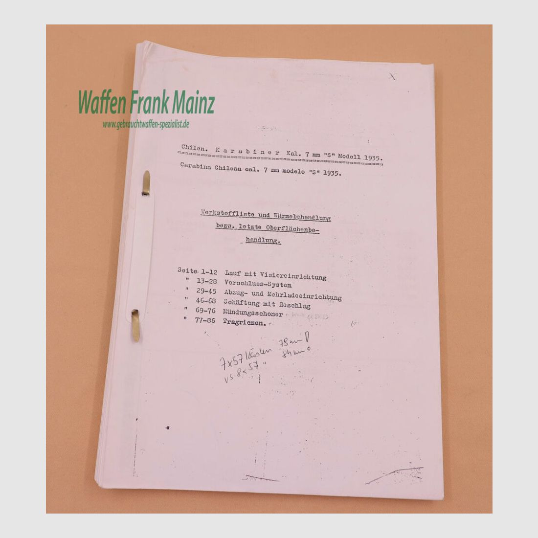 Mauser Manufacturing Instructions M1935 Chile