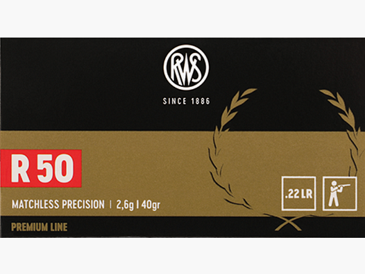 RWS 2134187 .22 lr R50 cartouches à percussion annulaire Matchless Precision 2,6g 40gr 50 pièces.