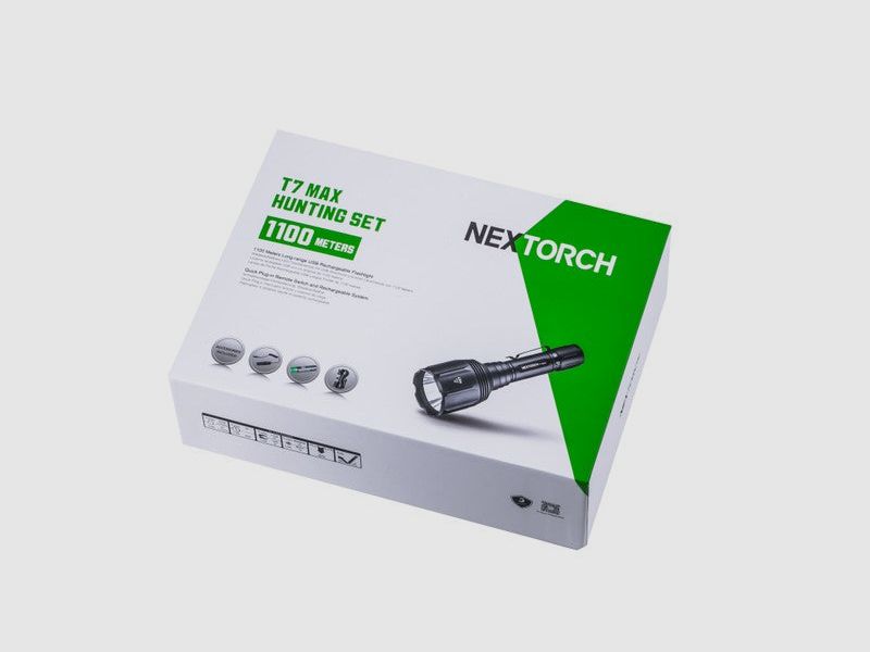 NEXTORCH T7 MAX SET Lampe de Poche de Chasse – Portée de 1.100 m incl. Support et Interrupteur à Câble
