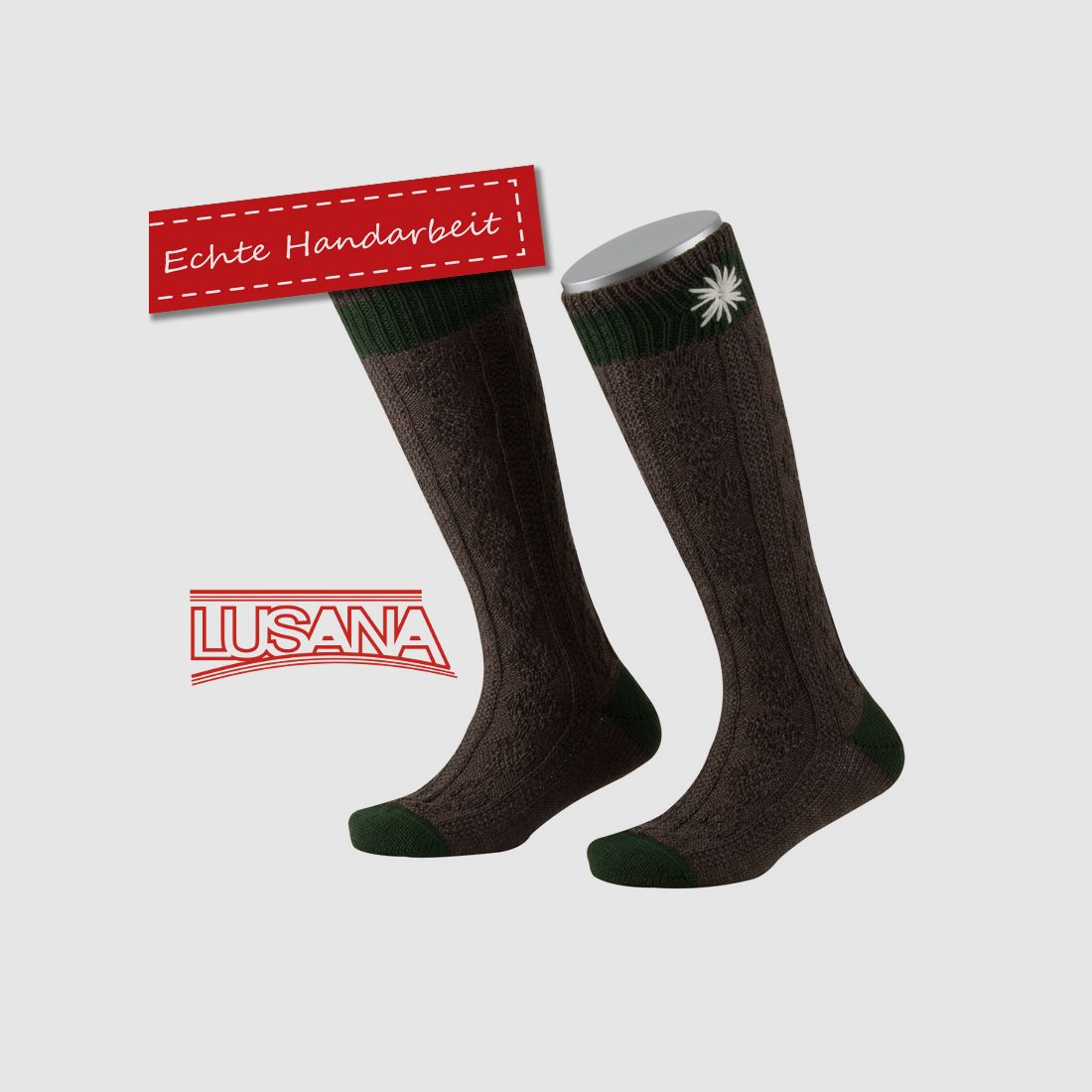 Chaussette traditionnelle pour enfants Lusana en marron avec edelweiss (1214)