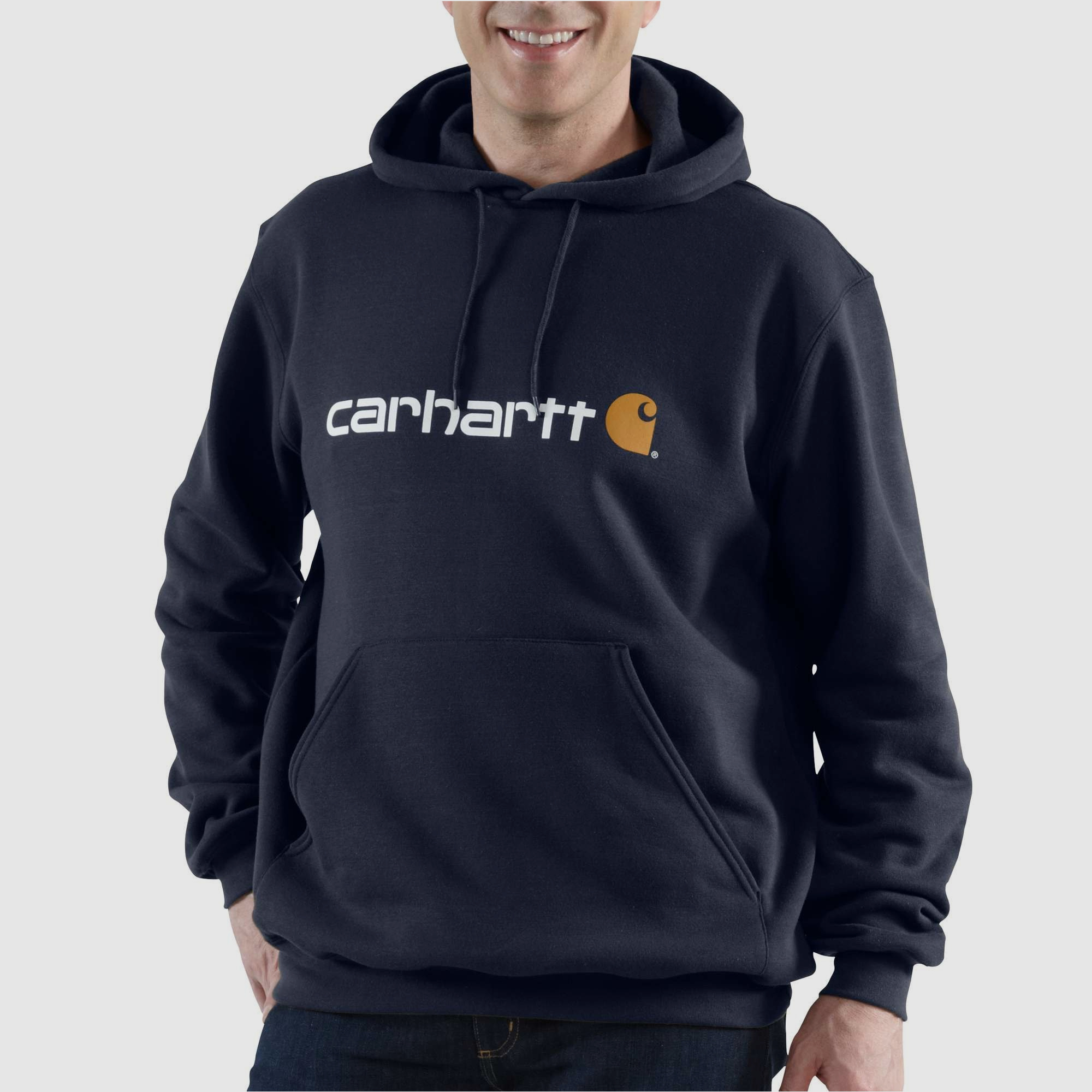 Carhartt Signature Logo Hoodie Uomo Nuovo Blu Navy XS
