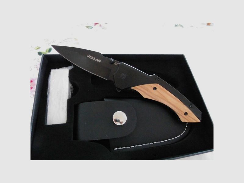 JELLAS Especially For U-Klappmesser Olivenholz-Liner-Look Outdoormesser Jagdmesser Gürtelmesser