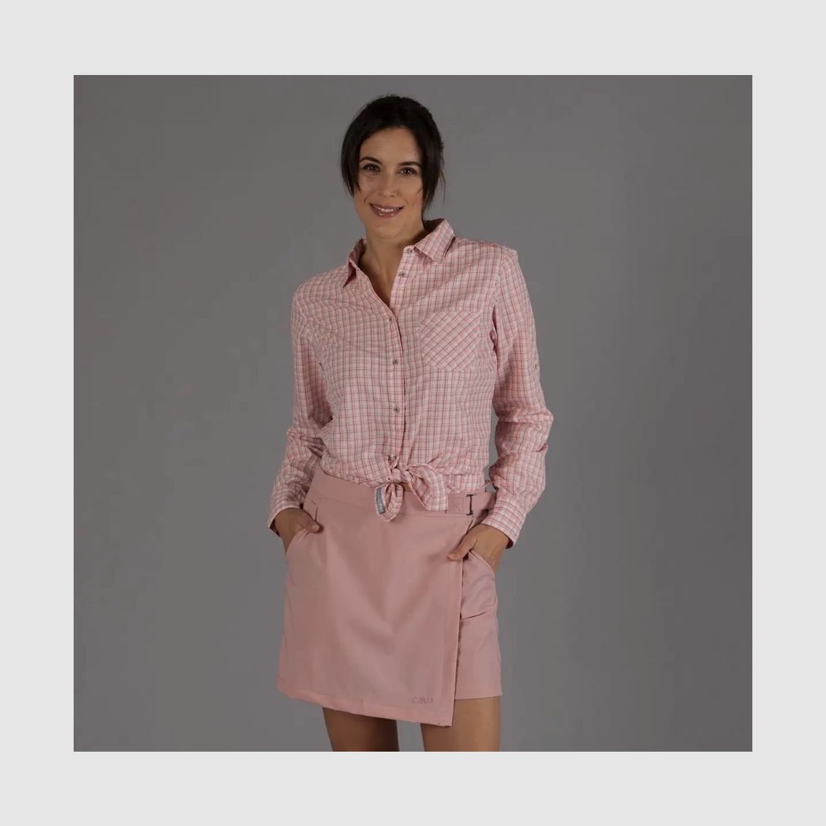 CMP Damen Langarm-Bluse mit Karomuster Jade Salvia