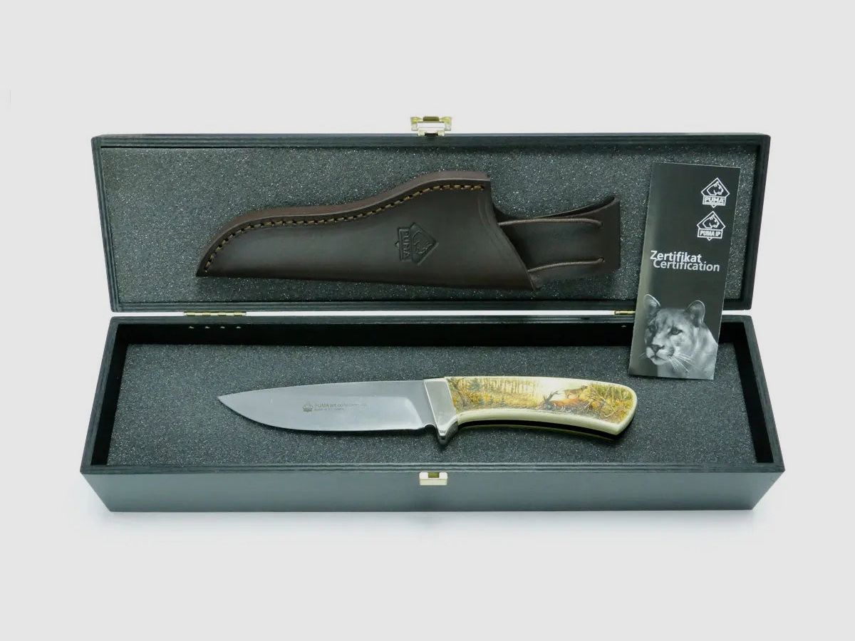 Collezione d'arte PUMA, Totverbeller / Segnale di alta selvaggina (cervo morto), coltello da cervo, unico,