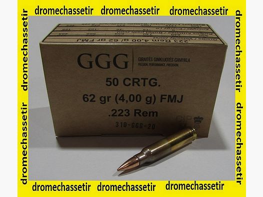 Boite de 50 Cartouches GGG, cal 223 Rem, 62 grains FMJBT