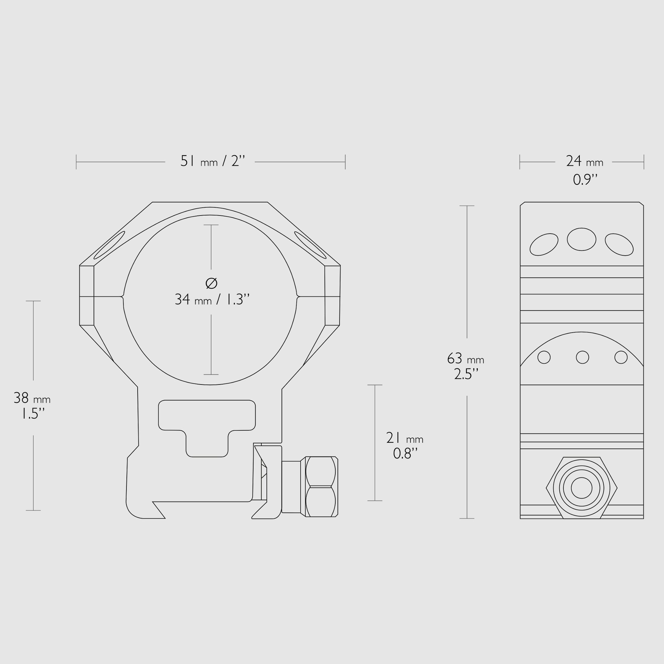 Hawke 24120 Tactical Ring Mounts 34mm 2 pieces Weaver High