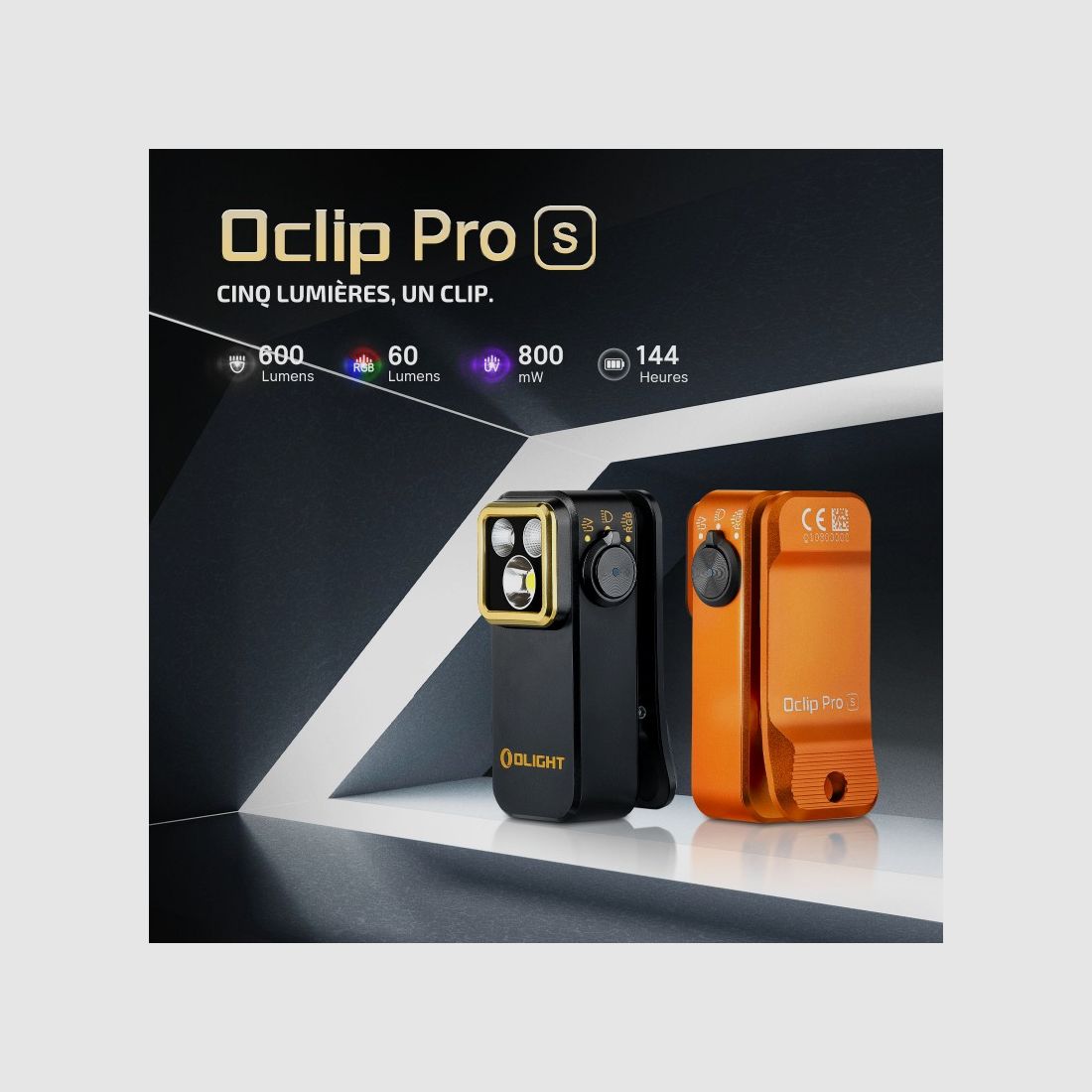 Olight Oclip Pro S | Tactische Vestlamp 600 lm met RGB- en UV-lampen, afbeelding 3 van 4