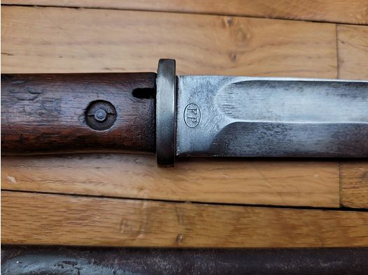 Gute deutsche Bajonett S14 – Herstellung FP Friedrich Plucker – ca. 1915 – Ersatzscheide – TBE+