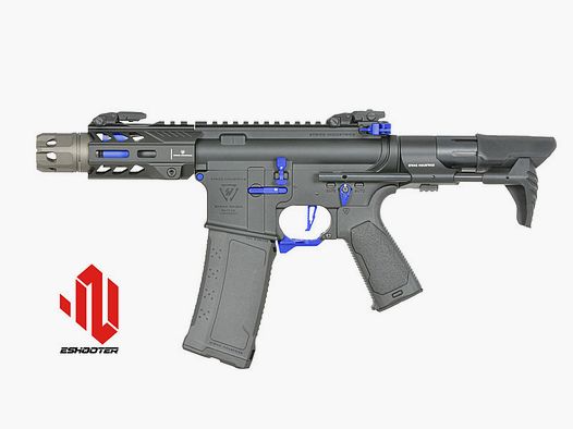 Strike Industries 4" Raiders Competition PDW S-AEG mit Eshooter ETU, blaue Elemente
