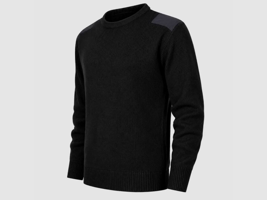 Kommando-Pullover schwarz 100% Acryl Rundhalsausschnitt Schulter- und Ellenbogenverstärkungen, Bild 6 von 8