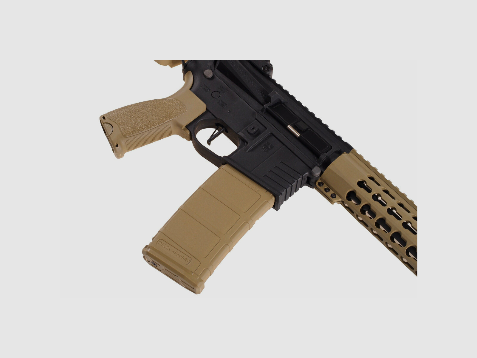 AR15 KeyMod 10 Zoll CHARLIE TAN/SCHWARZ S-AEG Softair Gewehr Frei ab 18 Jahren | Delta Armory Kopie