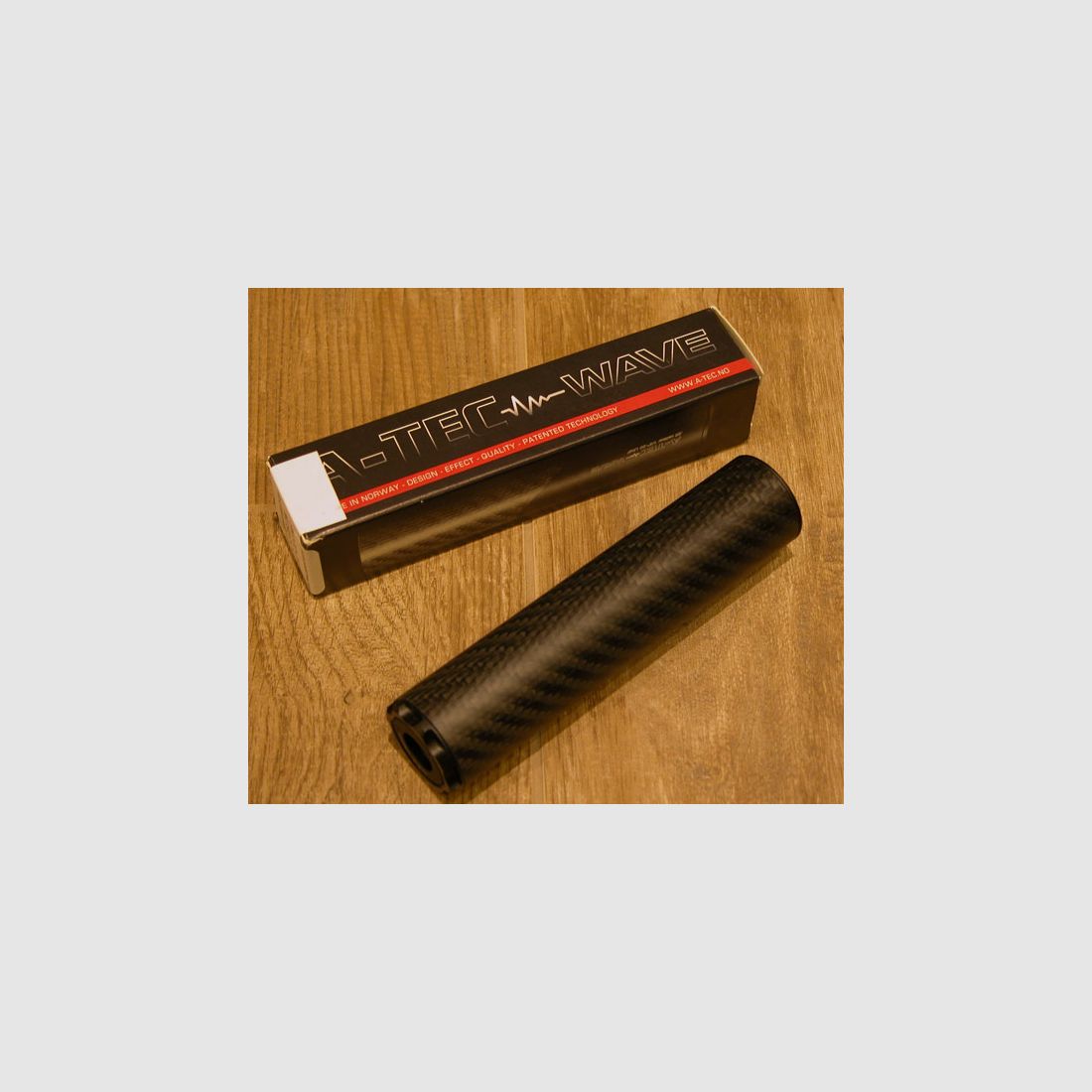 A-TEC "WAVE CARBON" hoogvermogen "F" demper voor luchtdrukwapens kal. 4,5 & 5,5, schroefdraad 1/2"-28 UNEF