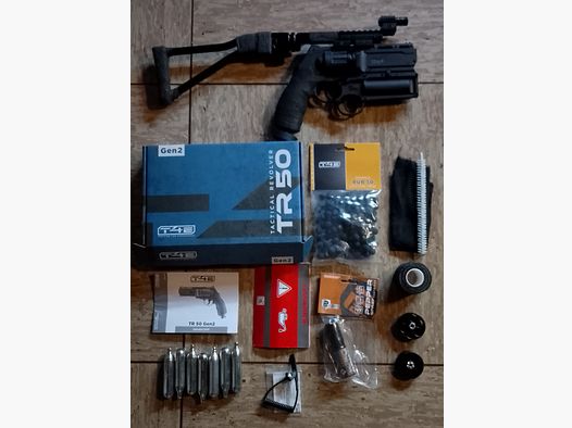 T4E Tr50 RAM .50 Set Pfeffer Launcher Alu Schulterstütze Klappschaft Rot Punkt Visier Zubehör Hdr50 neuwertig optional Vordergriff 