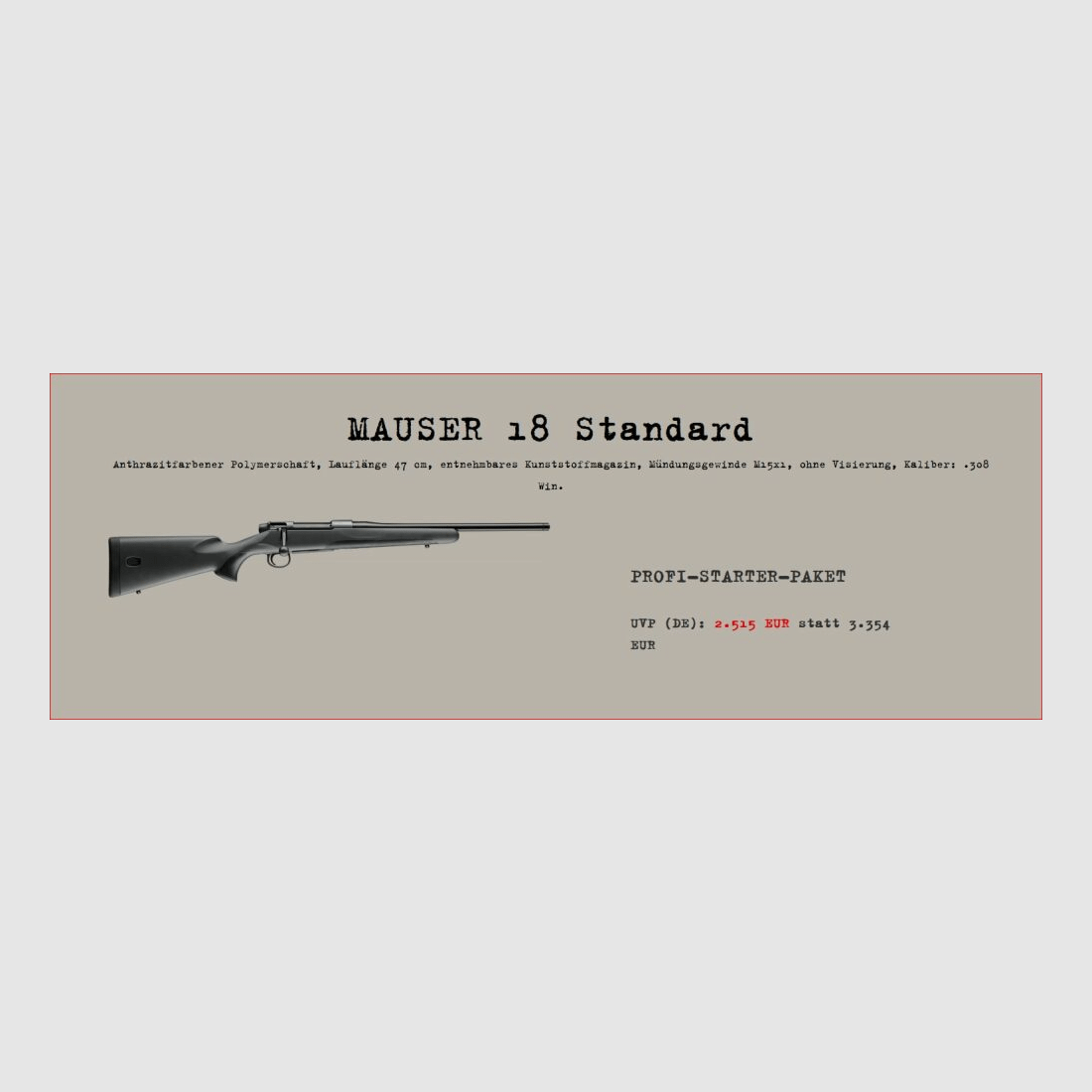 Mauser M18; Profi-Starter-Paket M18 Standart; Minox RS4 2,5-10x50; SD usw......