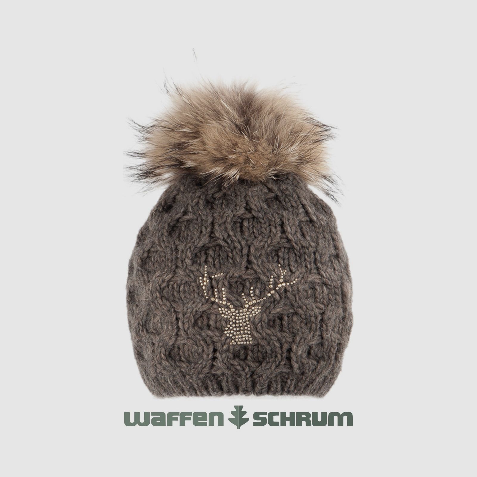 Lodenhut Strickmütze mit Echtfellbommel