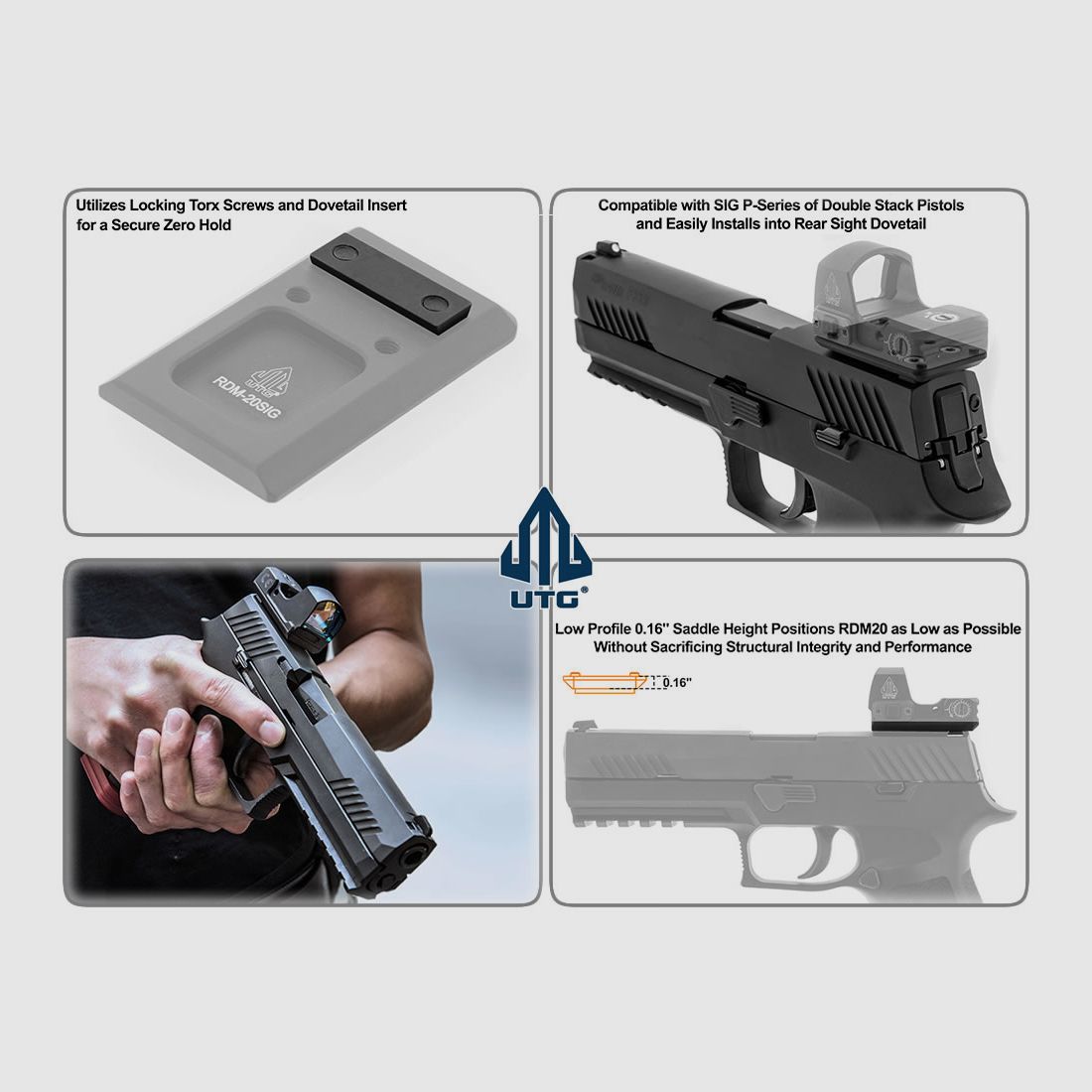 UTG Montage fĂĽr Reflex Dot Leuchtpunktvisier auf SIG P-Modelle mit Schwalbenschwanz