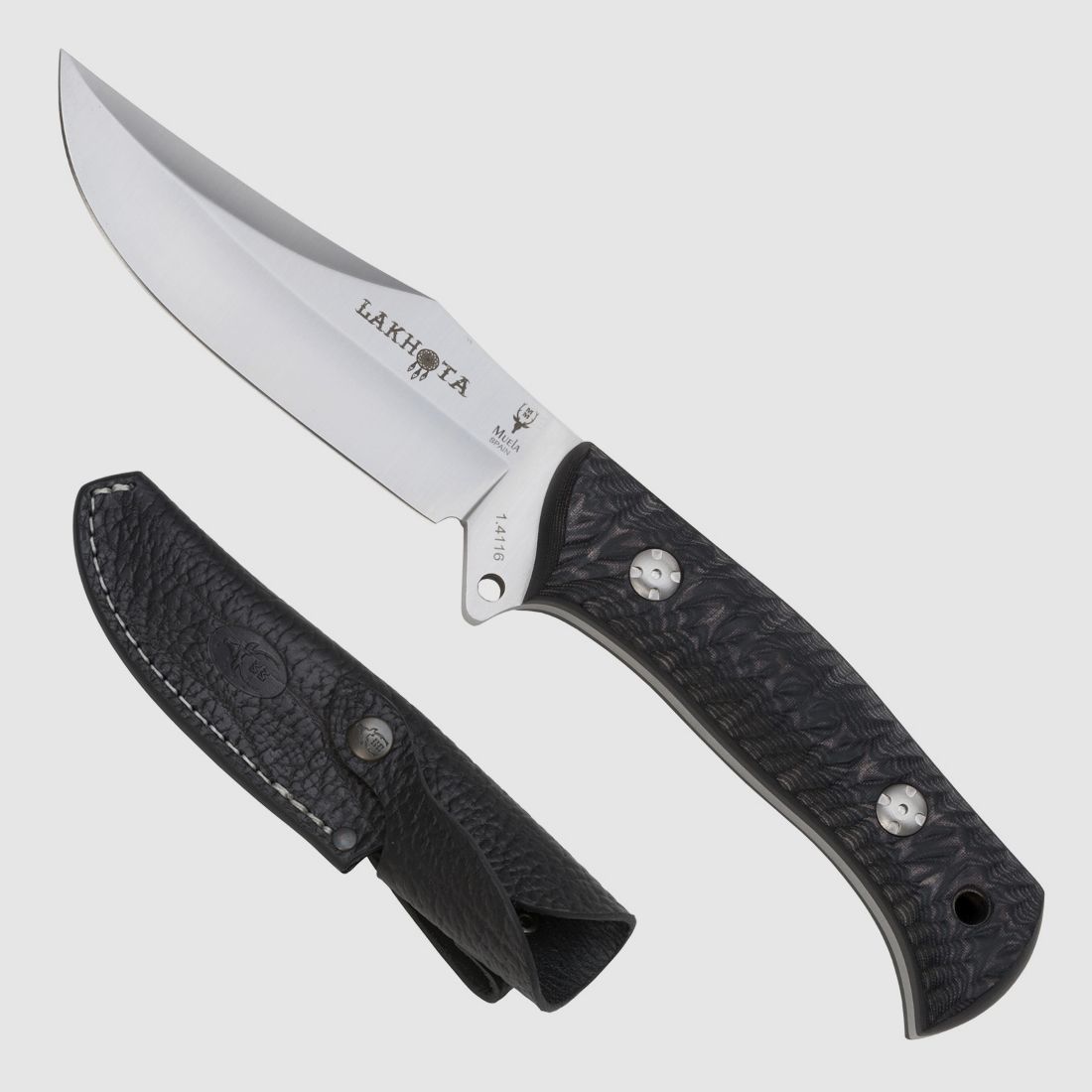 Lakota travel knife with beautiful leather sheath black handle