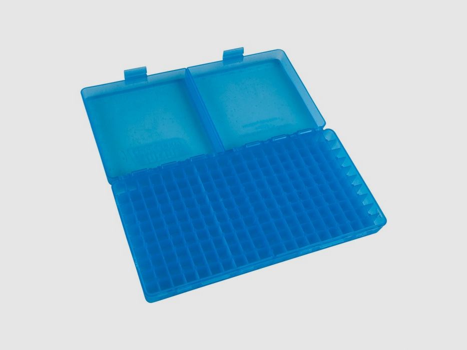 MTM CASE-GARD BOX MTM CASE-GARD FLIP TOP SCATOLA PER MUNIZIONI PISTOLA 9MM-380 ACP 200 COLPI TRASPARENTE BLU, immagine 5 di 7