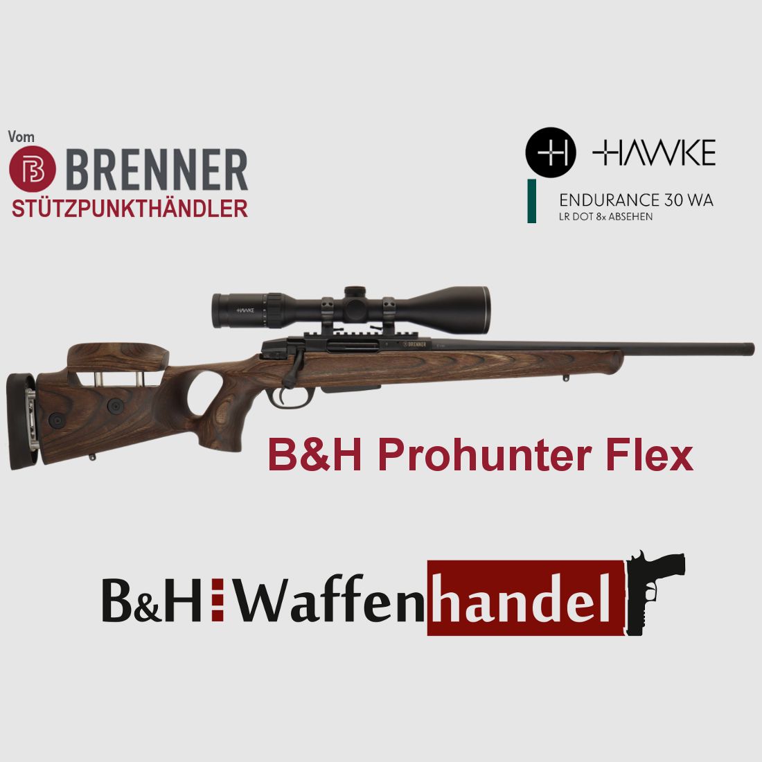 Komplettpaket: Brenner BR20 B&H Prohunter Flex Lochschaft mit doppelter Verstellung inkl. Hawke Endurance 3-12x56 (Art.Nr.: BR20PHFP4) Finanzierung möglich