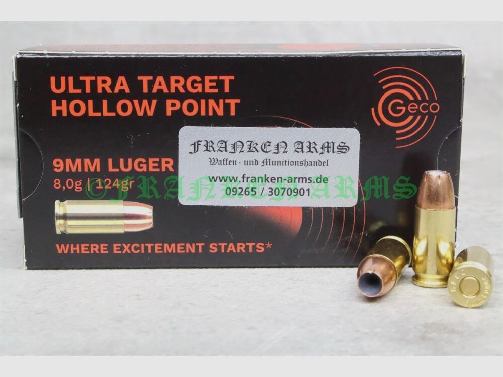 Geco 9mm Luger UTHP 124gr. 8,0g 50 Stück Staffelpreise Luger UTHP 124gr. 8,0g