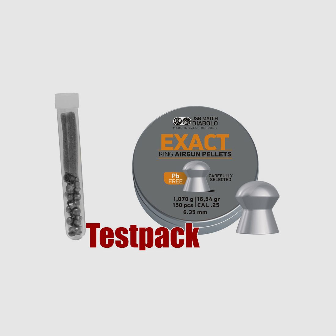 Testpack - JSB Exact King Lead Free Diabolo, Rundkopf, glatt, bleifrei, 1,070 g, Kaliber 6,35 mm, 20 StĂĽck