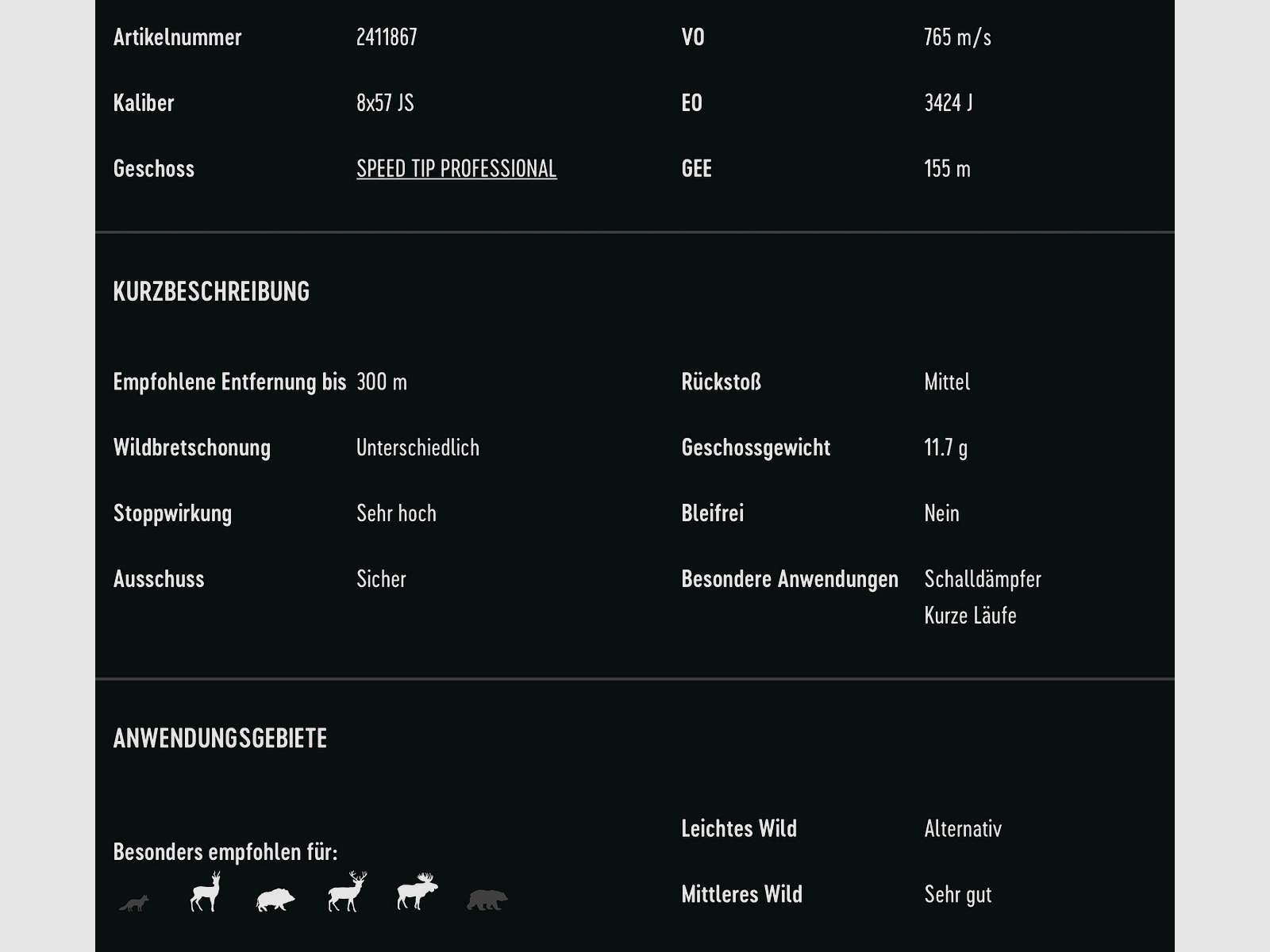 RWS 2411867 8x57 IS Speed Tip Pro Short Rifle 11,7g/180grs.