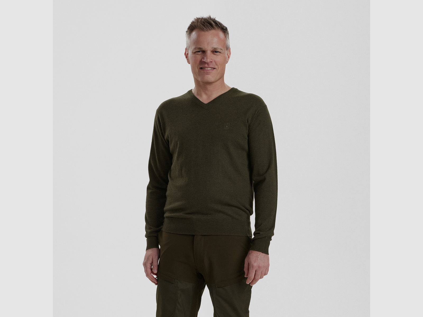 Kingston pullover with V-neck - Green Melange - Size: M
