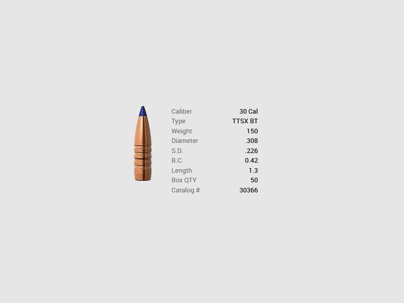 Proiettile Barnes .30/.308 150GR Tipped TSX BT 50 pezzi