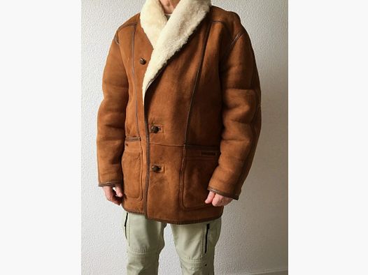 MABRUN oryginalna kurtka męska z owczej wełny (3/4), brązowa, rozmiar 50