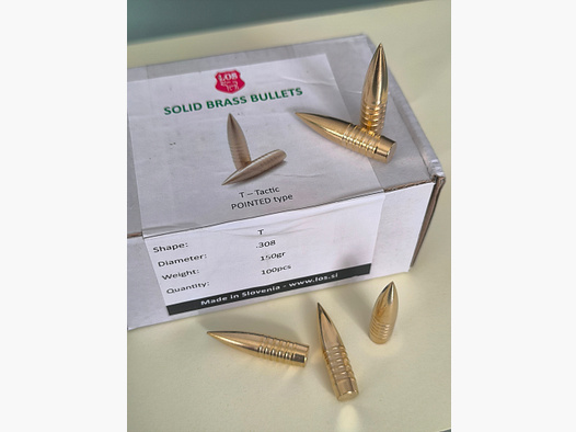 LOS Taktik Messing Geschosse 150 Grain  .30 Caliber (.308 Win. / 30-06 Sp. etc.) Solid Brass Bullets