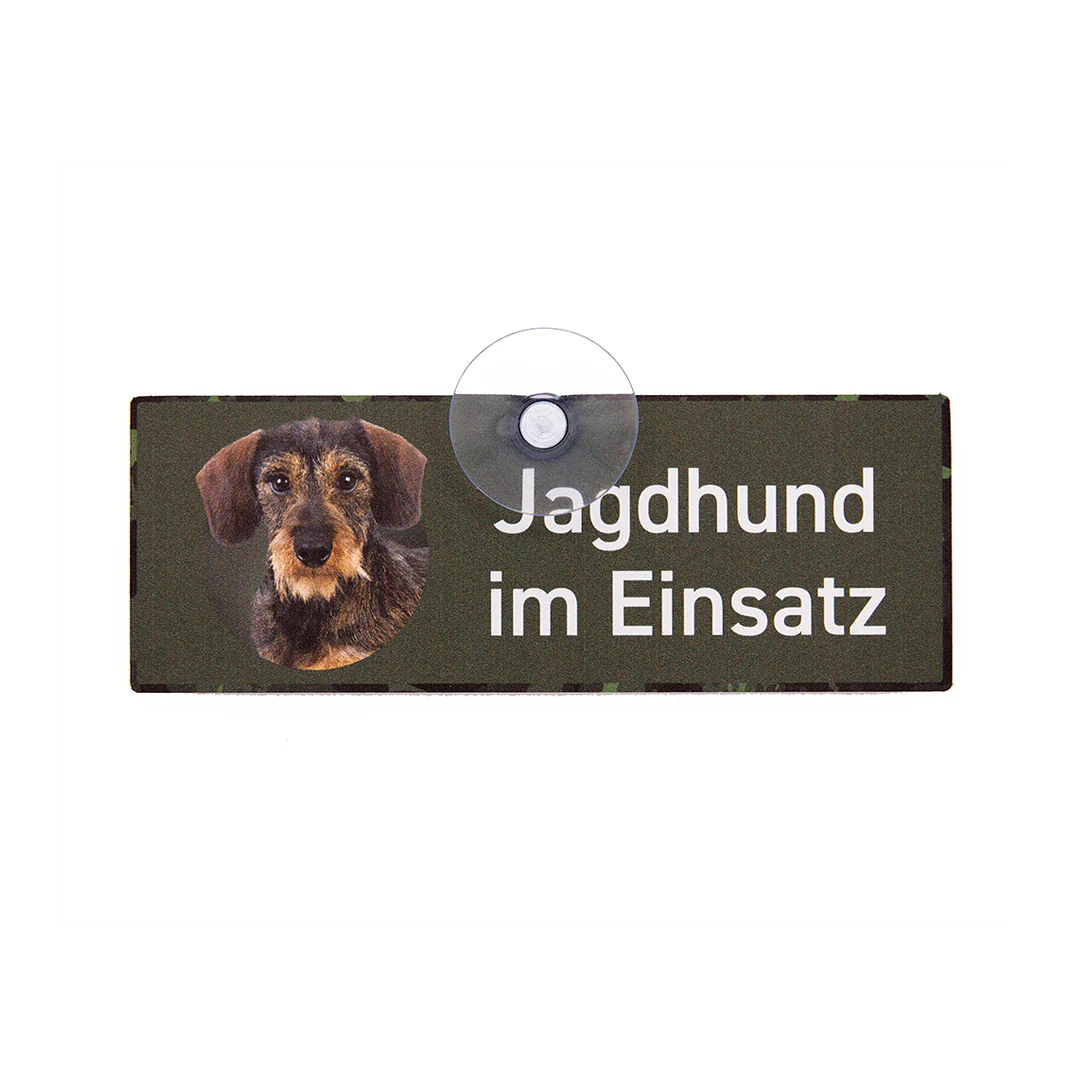 Hunting sign with suction cup "Hunting dog in action - Dachshund / Wire-haired Dachshund