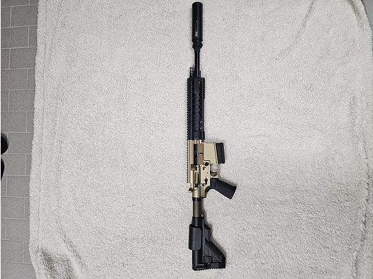 AR10 semi-automatic rifle Burk AR10 caliber 308 with suppressor