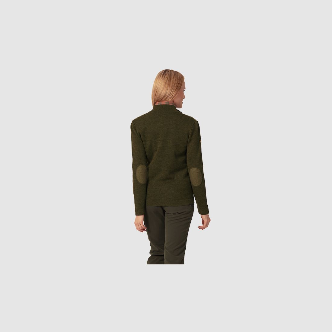 Sweter damski ze stójką Tagart Moore w kolorze zielonym z obszyciami z Lodenu, zdjęcie 3 z 3