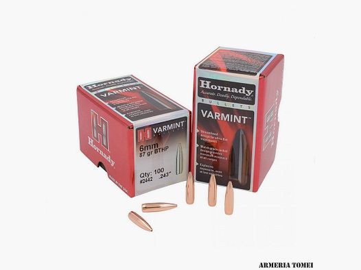 RELOADING BULLE – HORNADY – VARMINT 6mm .243 87 gr BTHP (100 PCS)