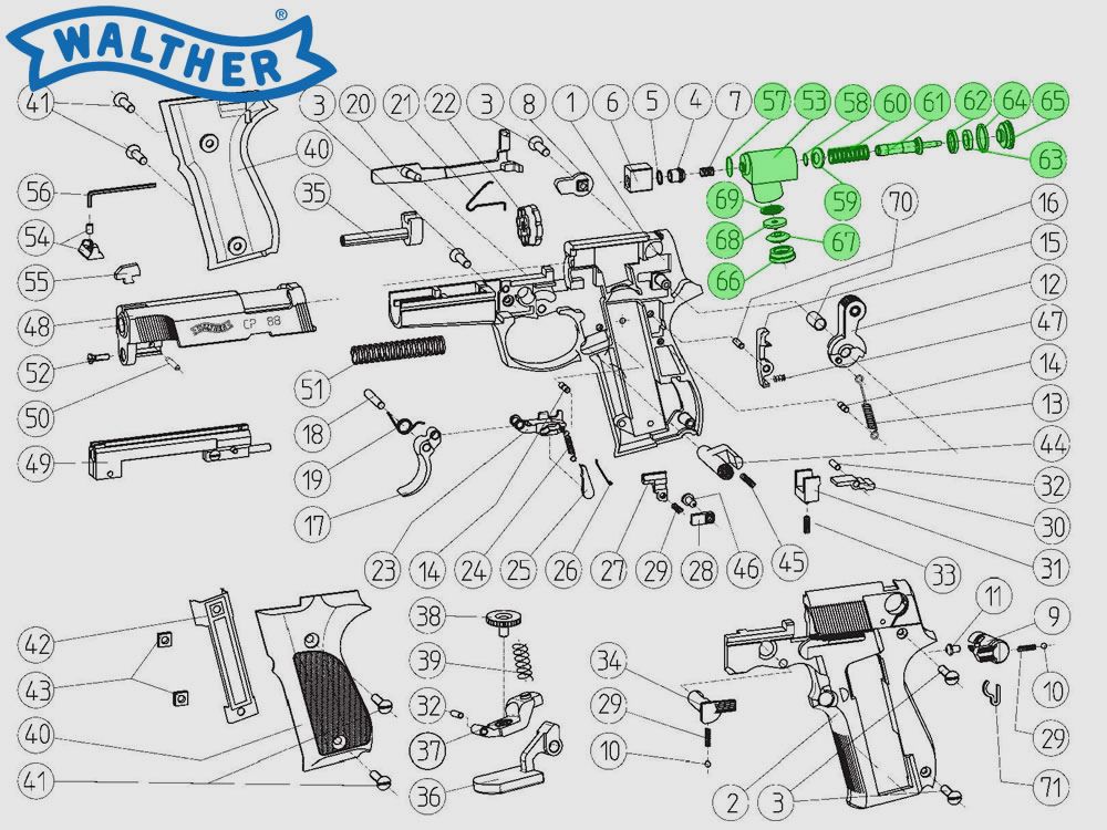 Ventil komplett fĂĽr CO2 Pistole Walther CP88 und Beretta 92FS, Ersatzteil
