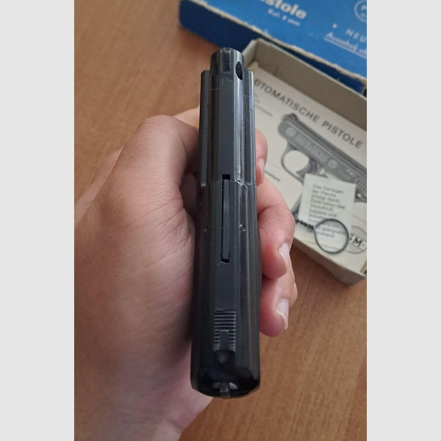 Seltene Rhöner SM 110A Kal. 8 mm Knall im PTB 45-69 von 1971! Mit OVP!