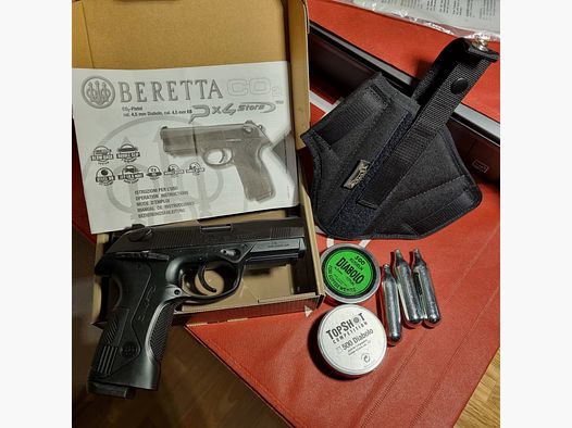 Beretta CO2 Pistole Px4 Storm, je 500 Diabolos u. Rundkugeln, Pistolentasche.
