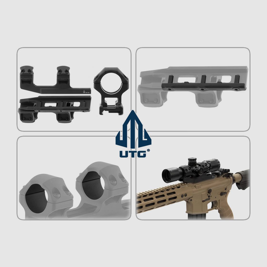 UTG 34 mm Versatz-Blockmontage AccuSync, 1 Zoll Mittelrohrdurchmesser, fĂĽr Weaverschiene, medium