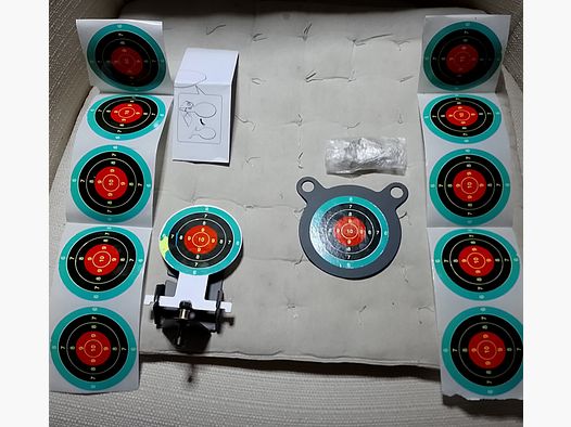 Zielscheiben Target Plinking Metall Aufkleber Aufsteller klappbar Aufhänger 4 Sets zur Wahl verschiedene Ziele Airsoft Softair Luftgewehr 