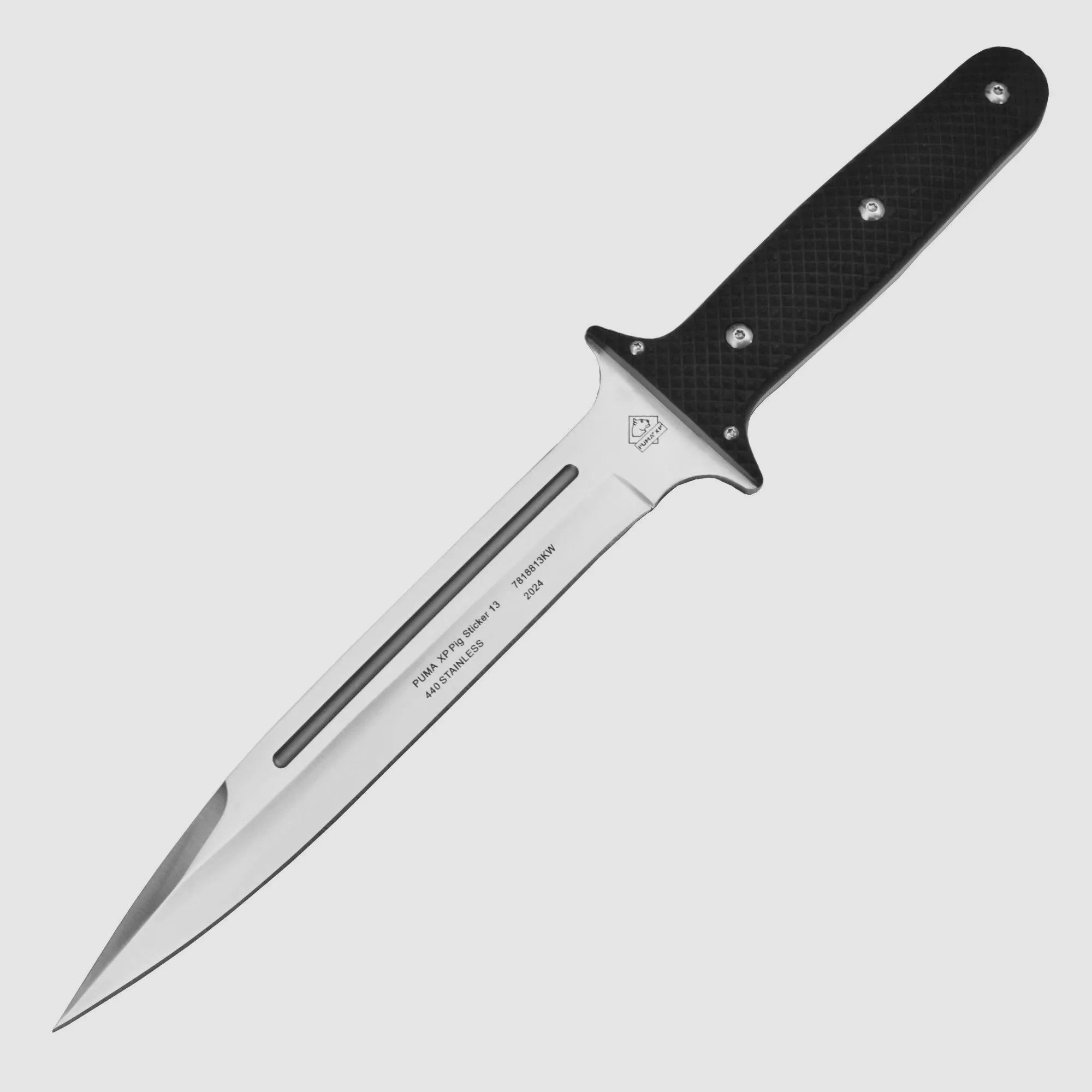 PUMA XP pig sticker 13, Abfangmesser, Pakkaholz schwarz mit Fischhaut, Kydex Scheide