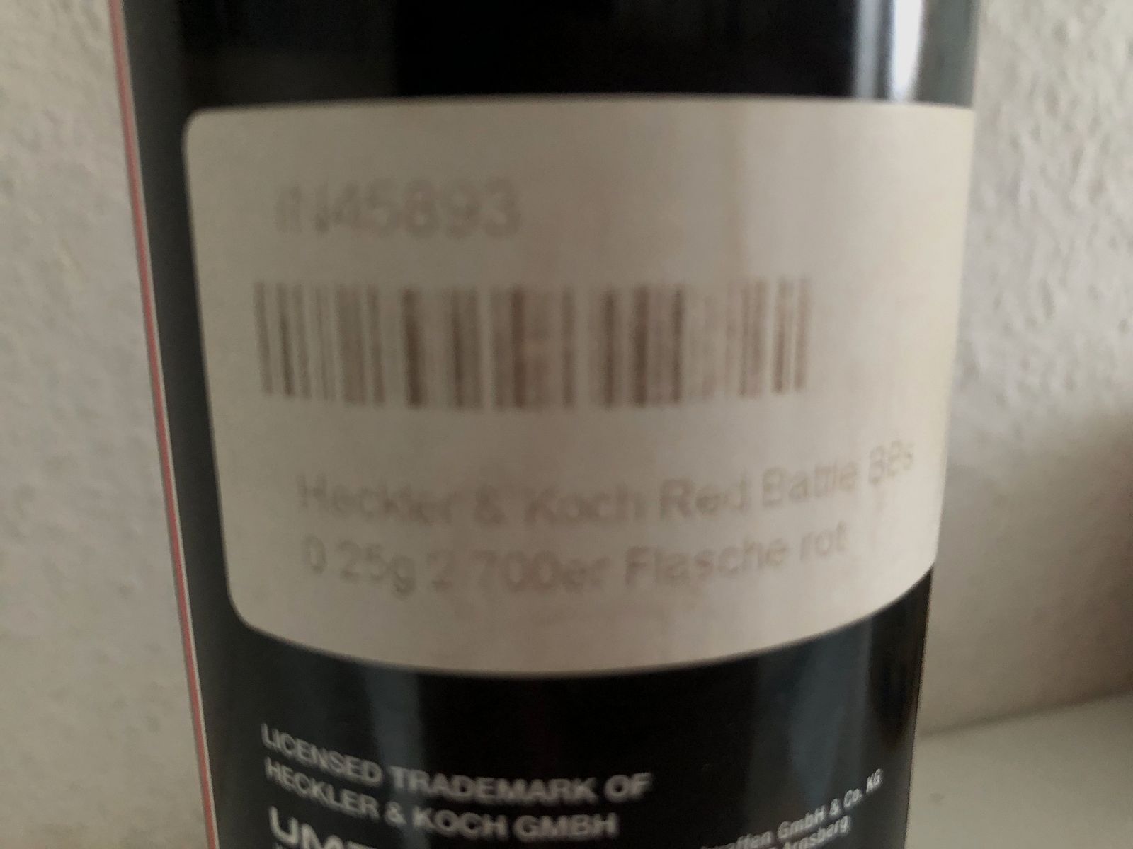 Heckler & Koch, Red Battle BBs, bottle, 0.25 g, opened almost full bottle (2700 pieces content), airsoft