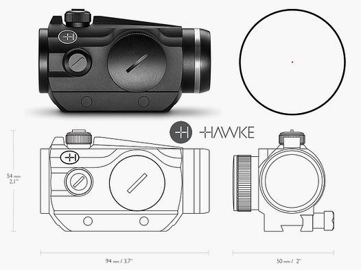 Red Dot Rotpunktvisier Leuchtpunktvisier Hawke Vantage 1x25, fĂĽr 9 - 11 mm Prismenschiene