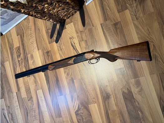 Crosse de fusil à deux canons en calibre 12/70 à détente unique avec commutateur / Bascule noire avec gravures / TOP!