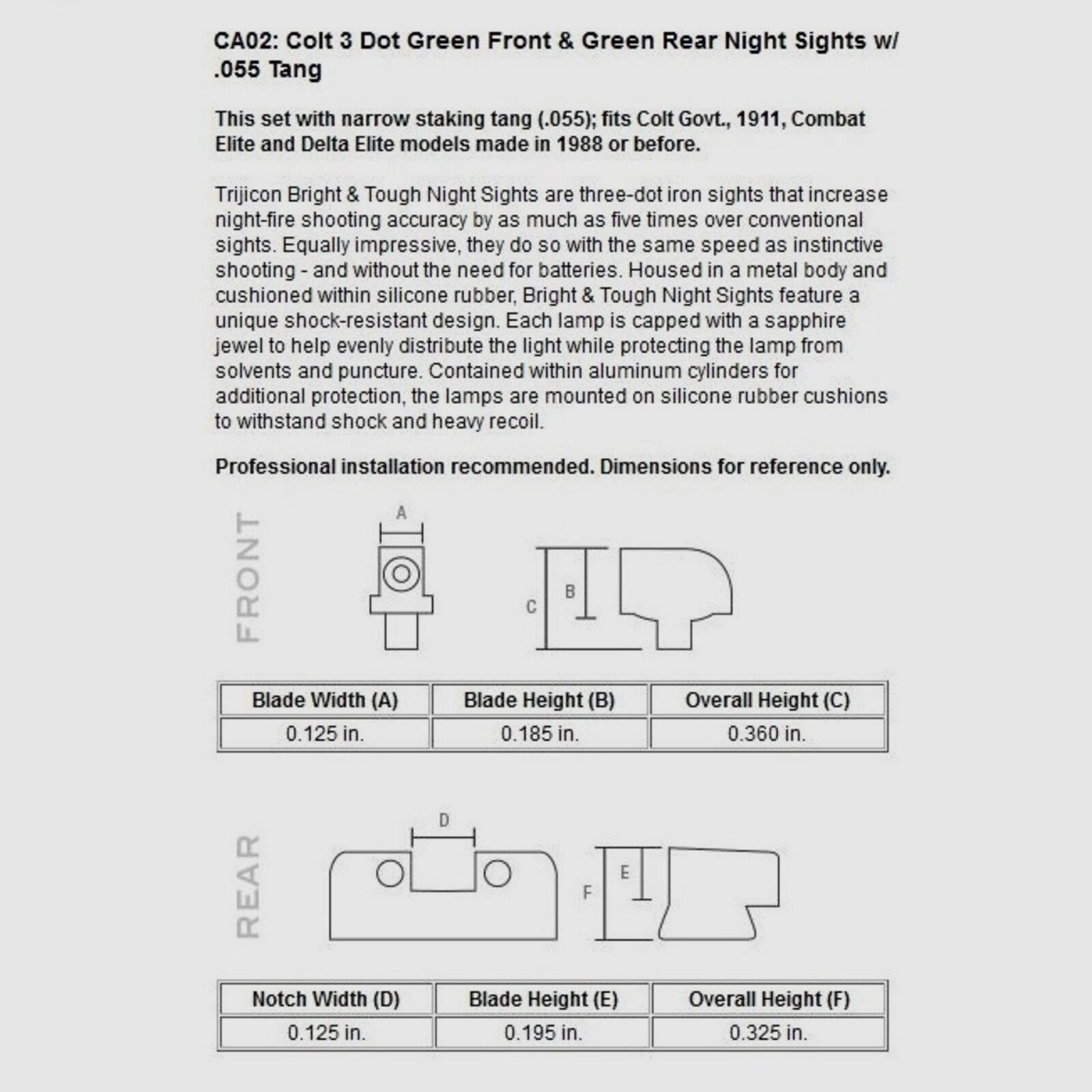 Trijicon N-Visierset 3-D Grün Colt 1911