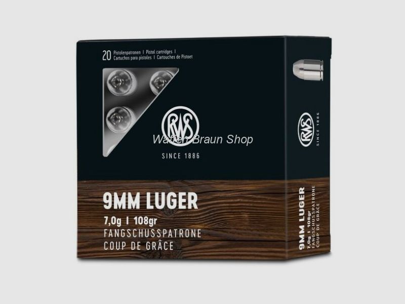 RWS 9 mm Luger Hollow Point Fangschuss/COUP DE GRÂCE 7,0g/108gr 20 piezas