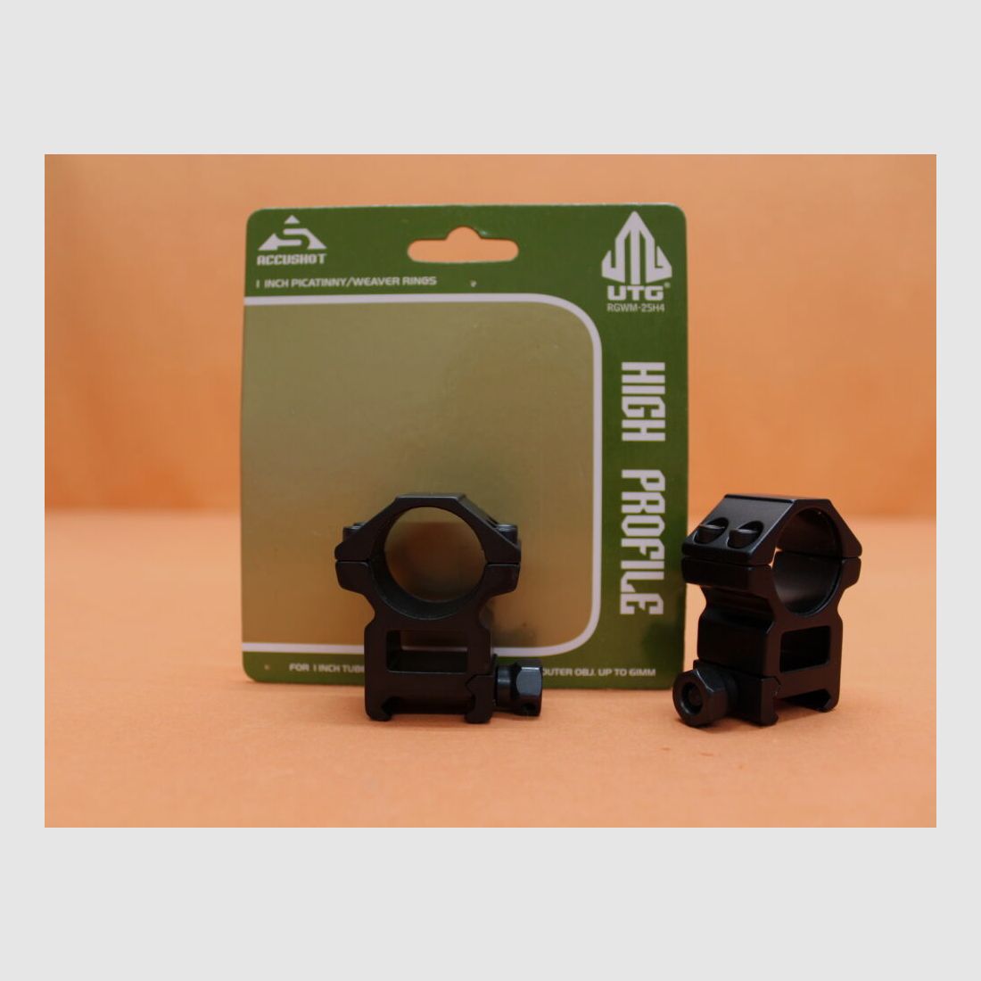 UTG - Leapers UTG Accushot anillas de montaje 1" altas (RGWM-25H4) aluminio negro mate para perfil Picatinny BH=18mm