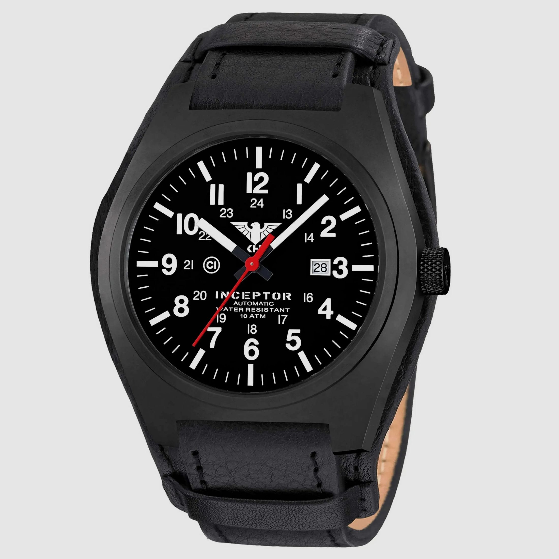 KHS Armbanduhr Inceptor Black Steel Automatic Lederband G-Pad