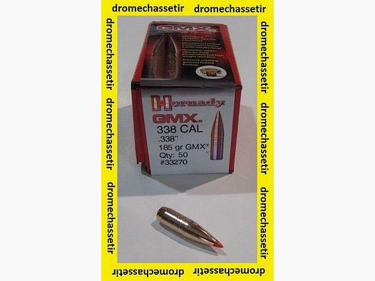 Box of 50 Hornady Bullets .338, 185 grains GMX, ref 33270